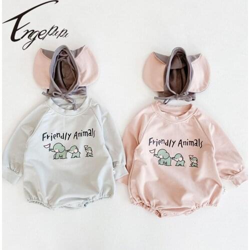 Engepapa Korean Style Newborn Baby Girls Jumpsuit Cartoon Printing Long Sleeve Cotton Toddler Baby Girl Romper