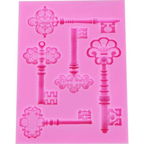 European Classical Metal Key DIY Fondant Biscuit Cake Baking Cup Silicone Mold 5 Hole with Value Pack A508
