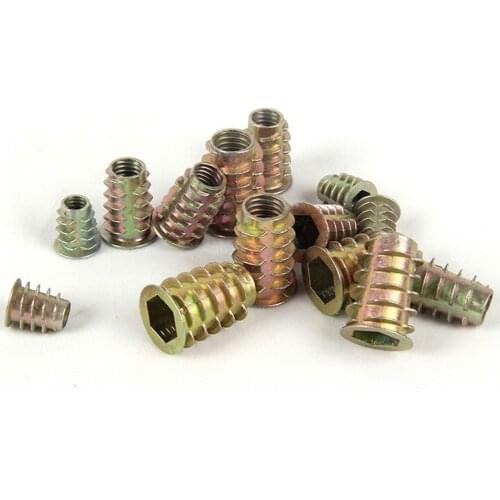50Pcs M4 M5 M6 M8 Zinc Alloy Thread For Wood Insert Nut Flanged Hex Drive Head Furniture Nuts