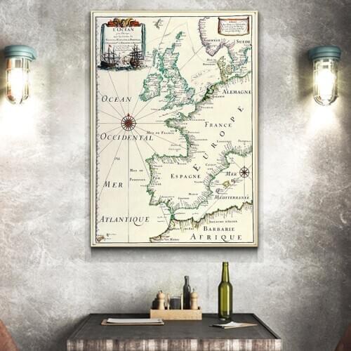 Classic Nautical Ocean Sea World Map Canvas Painting Posters and Prints Wall Art Vintage Old Style Decorative Educational Poster