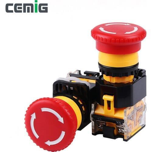 Red Mushroom Cap Emergency Stop Push Button Switch AC 660V 10A 1NO 1NC Switch Equipment Lift Elevator Latching Self Lock