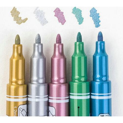 5 Colors Metallic Marker Pens Brush Markers Set Glass Painting Graffiti Ceramic Paint Pen Black Card Album DIY Colored Markers