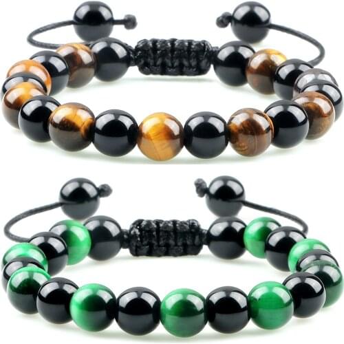 Fashion Men Beaded Bracelets Handmade Colorful Tiger Stone Obsidian Bracelets Adjustable Bangles Charm Women Yoga Energy Jewelry
