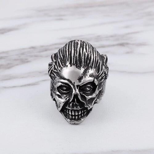 New punk hip-hop jewelry Europe and the United States punk personality domineering skull titanium steel mens rings