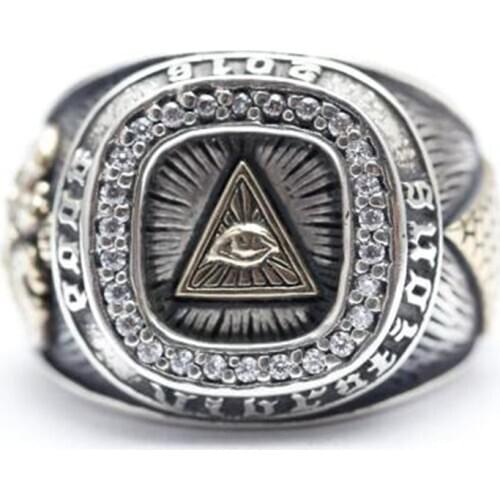 Mens Fashion Vintage Mens Ring Engraved God Eye Paved CZ Stone Personality Biker Ring