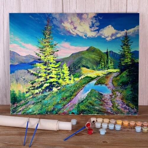 Landscape Summer In The Mountains Coloring By Numbers Painting Kit Acrylic Paints 50*70 Canvas Painting Decorative Art