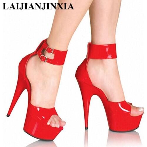 New Women Sexy 15cm High-Heeled Shoes Ankle Strap Nightclub Dancing Shoes Open Peep Toe Sandals Pole Dance Shoes