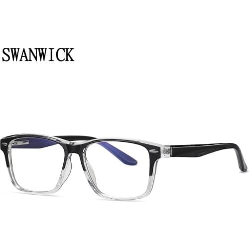Swanwick retro TR90 square eyeglasses for computer blue light filter men black blue optical glasses frame rivet women decoration