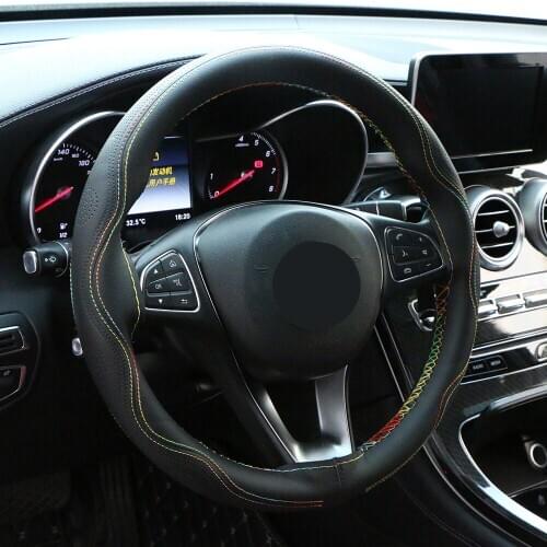 DIY Universal Car Steering Wheel Cover Sports Style PU Leather Braid For Steering Wheel Hand Sewing With Needle&thread 38cm