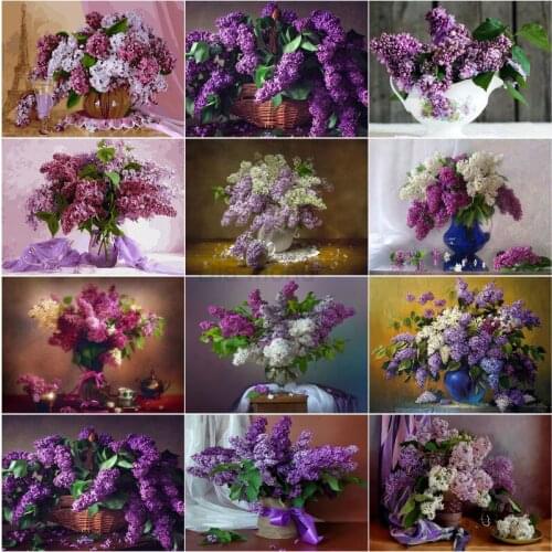 Full Square Round 5D Diamond Painting Flowers Lilac Picture of Rhinestones Diamond Embroidery Diamond Mosaic Flowers Home Decor