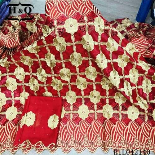 H&Q popular embroidery french bazin lace fabric with stone 100% cotton african laces nigerian lace chiffon fabrics 5+2 yards