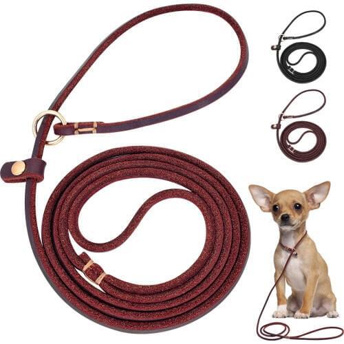 4ft/5ft Leather Dog Leash P Chian Collar Traction Lead Rope For Chihuahua Bulldog Small Dogs Leashes Slip Collars Pet Supplies