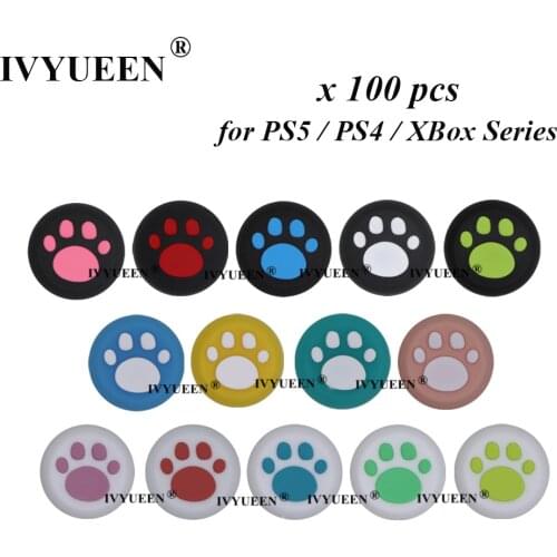 IVYUEEN 100 pcs Rubber Silicone Cat Claw Analog Thumb Sticks Grips for Playstation 4 PS4 PRO Slim Controller Caps for XBox 360