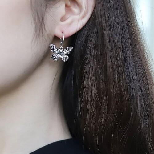 Vintage 90s Butterfly Alloy Punk Goth Hoop Earrings for Women Girl Trendy Harajuku Cool Hip Hop Animal Earrings 2021 Jewelry