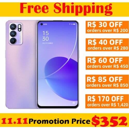 Original Official New OPPO Reno 6 5G Cell Phone 6.43inch Dimensity 900 Octa Core 64MP Rear Camera 4300Mah 65W Super Charge