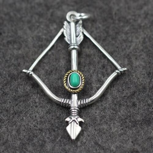 Takahashi Goro Thai Silver Retro Inlaid Turquoise Bow Arrow Cupid Pendant S925 Sterling Silver Personality Pendant