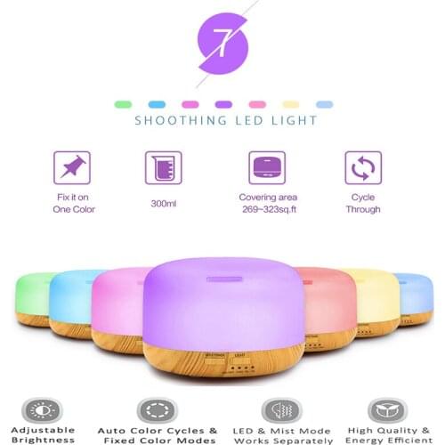 Wood grain remote control aromatherapy humidifier essential oil aromatherapy machine Home Office 7 Color LED Light air purifier