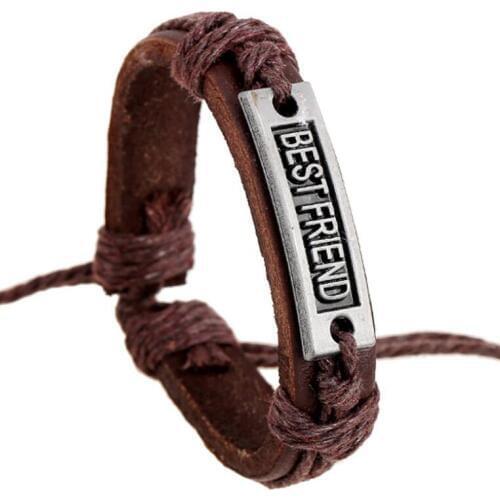 Vintage Alloy BEST FRIEND Charm Leather Bracelets Unisex Rope Chain Bangle Wristbands Men Women Fashion Friendship Jewelry Gift