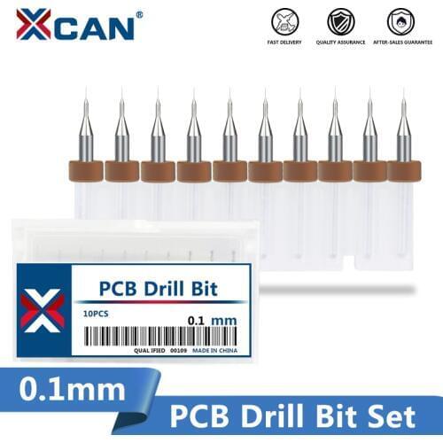 XCAN 10Pcs 0.1mm Print Circuit Board Drill Bit Sharpening Drill Bits Import Carbide PCB Drill Bits Mini CNC Drilling Bit