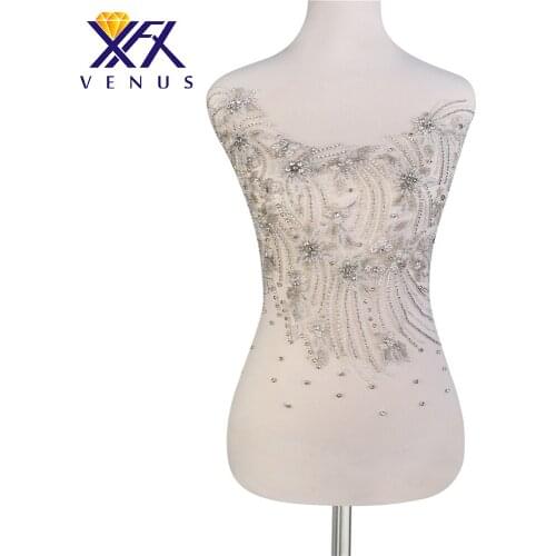 XFX VENUS Large Beaded Rhinestones Beads Embroidery Big Size Rhinestone Patches Applique Wedding Dress Accessories
