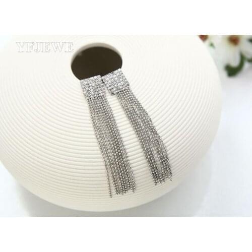 YFJEWE Luxury Bridal Silver color Tone With Clear Rhinestone Crystal Wedding Party Dangle 6" Chandelier Drop Earrings Jewelry