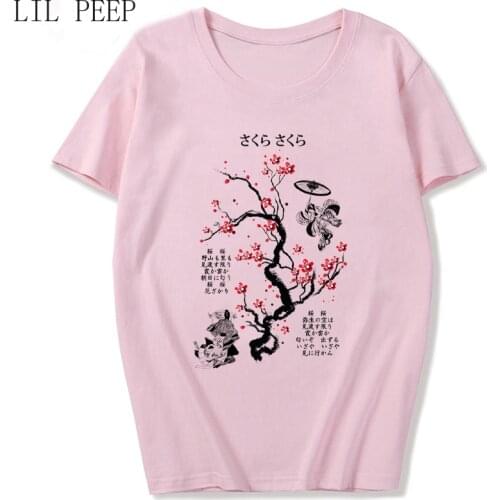 Ink Painting Cherry Blossom T Shirt For Women Plus Size Xs-xl Casual Kawaii Vintage Aesthetic Grunge Summer T-shirt