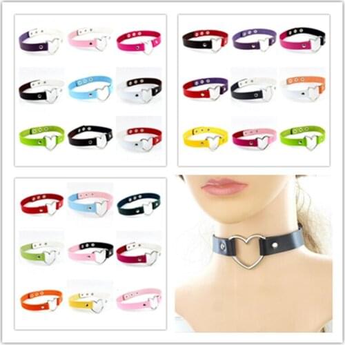 Women Leather Necklace Choker Goth Heart Collar Shape Punk Rivet Jewelry Retro