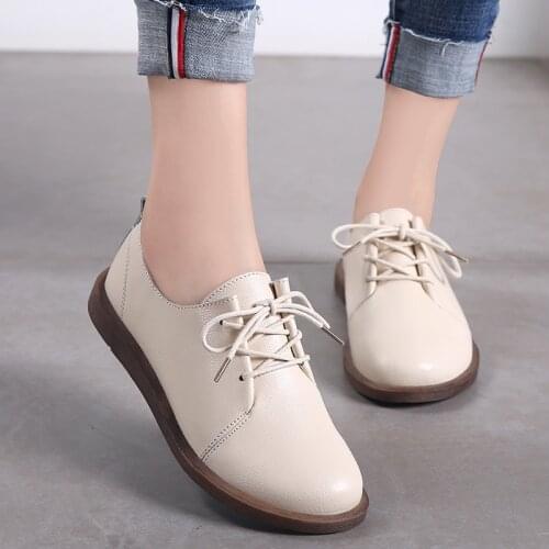 Women Oxfords Spring/Autumn Flat Shoes For Women Genuine Leather Casual Flats Ladies Lace Up Solid Chaussure Femme 2021