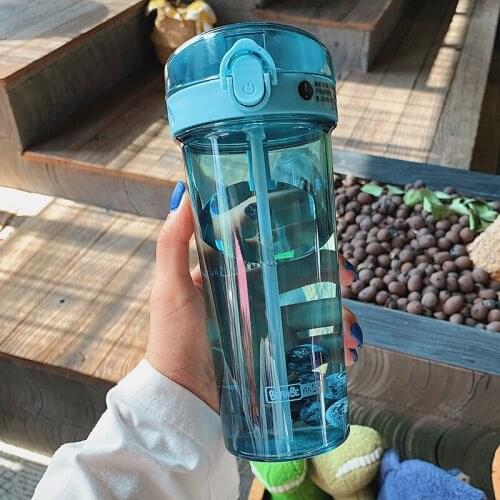 420/520ml Water Bottle With Lid Plastic Transparent Water Bottles Straw Type Sports Bottle Student School Drink Bottle