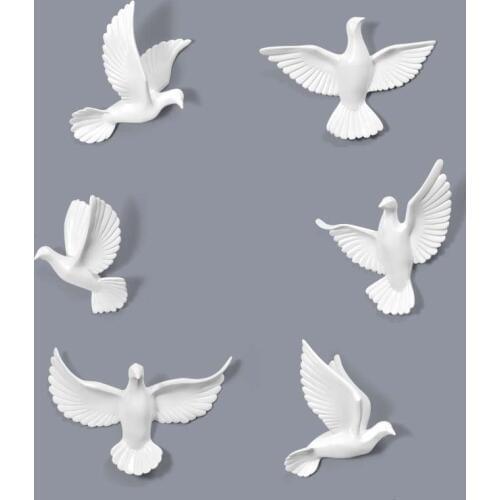 5/6 Pcs/set 3D Resin Birds Statue Home Decoration Wall Art Stickers Decor Furnishings TV Background Living Room Ornament