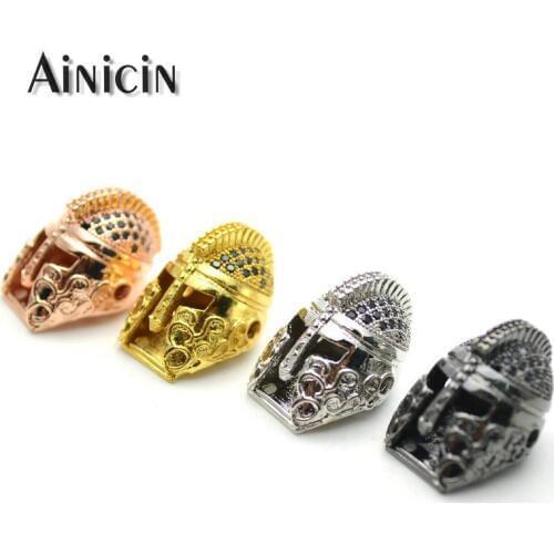 5pcs Black Rhinestone Crystal Micro-Inserts Copper Knights Helmet Beads Rose Gold Silver Plating DIY Jewelry Making Beads