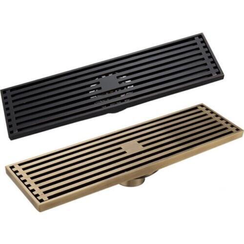 8*30cm Floor Drain Wire Strainer Art Carved Cover Waste Drain Euro Style Antique Brass Bathroom Linear Shower