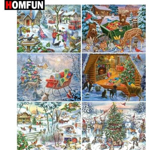 HOMFUN 5D Diamond "Christmas landscape" Diamond Embroidery Full Round/ Square Diy Diamond Painting Cross Stitch Home Decor