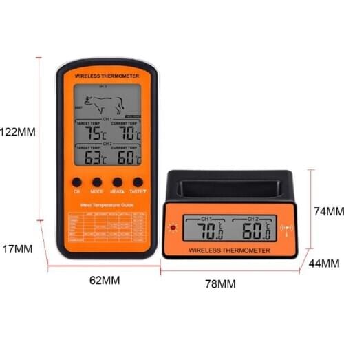 Wireless Food Temperature Meter Lcd Display Dual Probe 8 Modes for Grill Oven 23GB