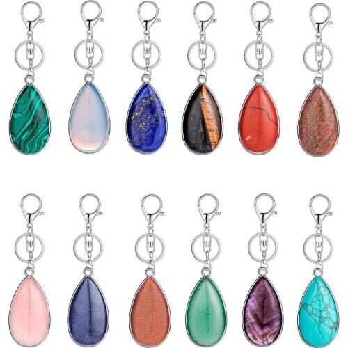 ASHMITA Natural Waterdrop Stone Pendant Keychain Water Tear Drop Shape Key chain Ring for women Men Chakra Jewelry