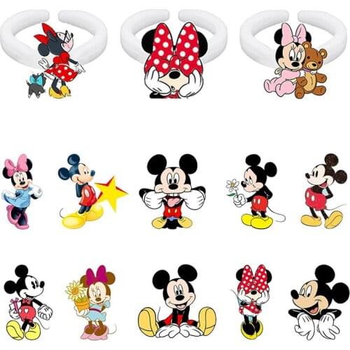 Disney Cute And Funny Ring Mickey Minnie Resin Acrylic Adjustable Ring Disney Round Ring Set Accessories Ladies Jewelry