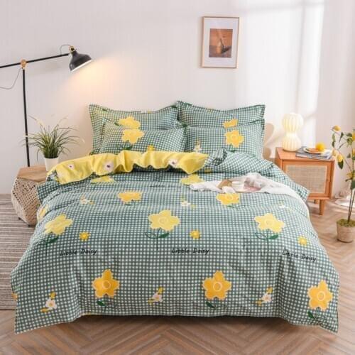 Bedding Three-piece set of pure cotton brushed single bed, cute, fresh and fashionable thick cotton bed linen quilt cover plant