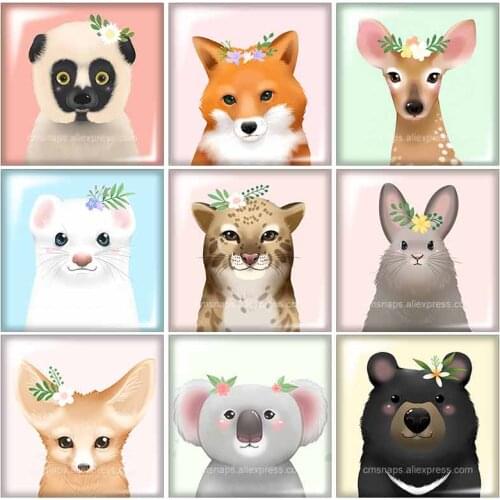 Beauty Cartoon Lovely Animals 12mm/20mm/25mm/30mm Square glass cabochon flat back DIY Jewelry Findings Components FB0290