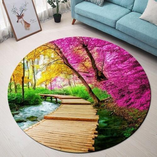 Beautiful Flower Nature Landscape Round Living Room Bedroom Area Rugs Floor Home Decoration Bedside Balcony Hallway Mats Carpet