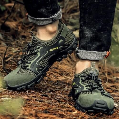 Nine o'clock Summer Men Hiking Shoes Mesh Breathable Mountaineering Lace-up Footwear Outdoor Trekking Anti-skid Flats Sneakers