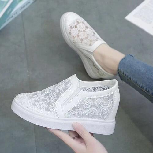 Lace Women Shoes 2021 Spring Summer Wedges Shoes for Women Black White Breathable Lace Flower Sneakers Women Loafers