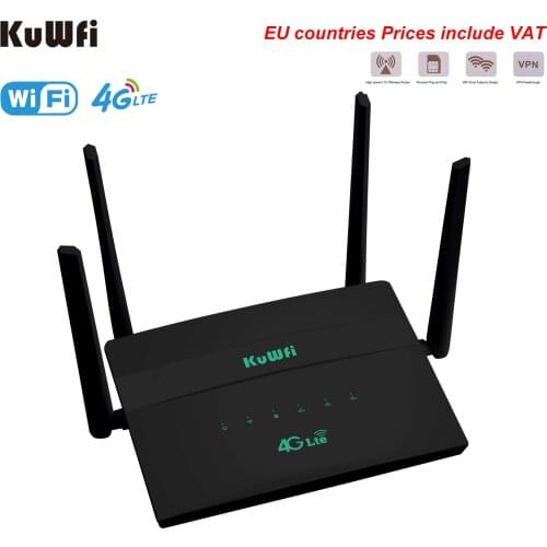 KuWFi 4G CPE WiFi Router SIM Card Hotspot CAT4 32 Users RJ45 WAN LAN Hi-Speed Wireless Modem LTE Dongle with 4 External Antennas