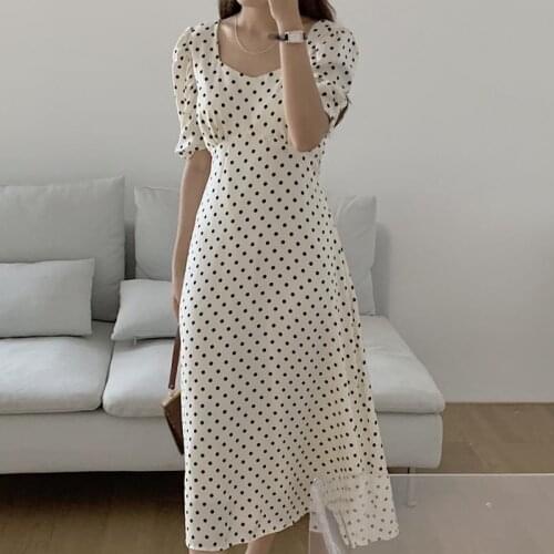Summer V-neck Dot Printing Midi Dress For Woman Fashion Bohemian Beach Vacation Dresses