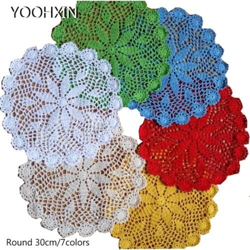 HOT Crochet table place mat cloth lace cotton plate placemat Cup mug round Christmas dish coaster doily Christmas pad kitchen