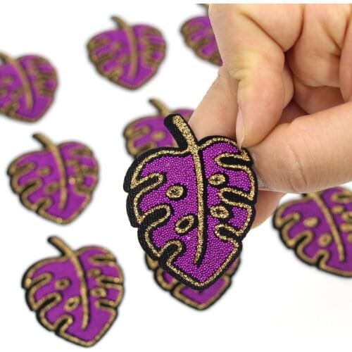 Cartoon leaves Pattern Beaded Decorative Patch Embroidered Applique Sequin Patches ForDIY Iron on Patch Stickers on The Clothes