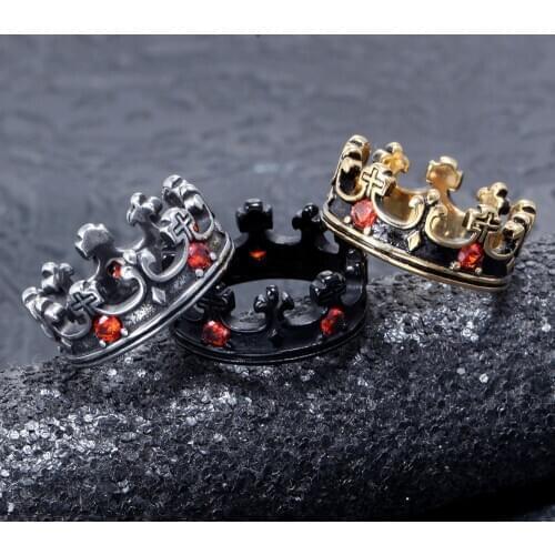 Stainless Steel Royal Crown Black Gold Rhinestone Man Rings Creativity Simple for Male Boyfriend Fashion Jewelry Gift Wholesale