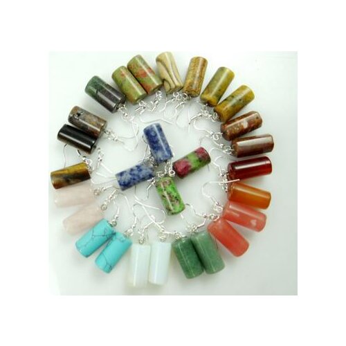 Natural stone Quartz Crystal tiger eye Turquoises Opal cylinder earring pendant for diy Jewelry making earring Accessories