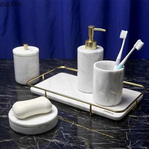 Natural Marble Bathroom Accessories Portable Soap Dispenser Soap Dish Toothbrush Cup Mouthwash Cup Storage Tray Bath Supplies