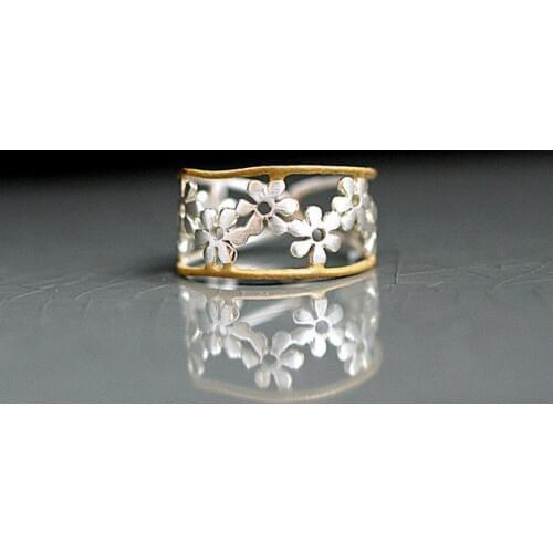 New Creative Sunflower Chrysanthemum Opening Gram Adjustment Ring Hollow Flower Ring 925 Silver Jewelry Engagement Wedding Gift