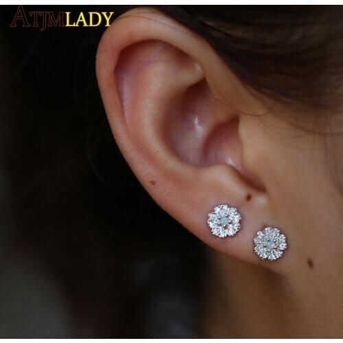 New Shiny cute Flower Earring Hot cz Crystal Earring For girl minimal delicate Elegant Stud Earring 100% 925 silver Fine Jewelry